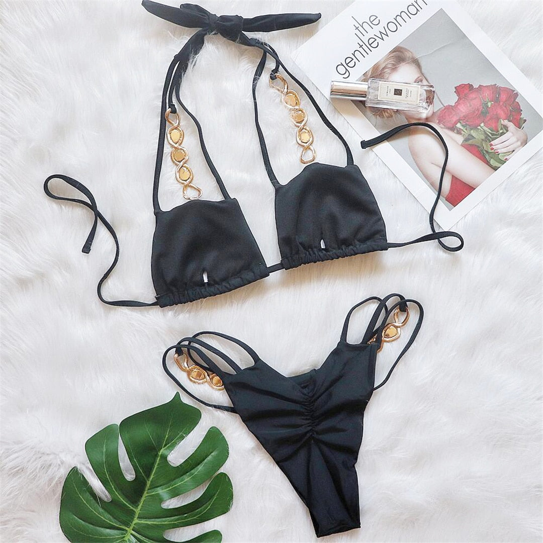 Diamond Scrunch Butt Halter Bikini Sets