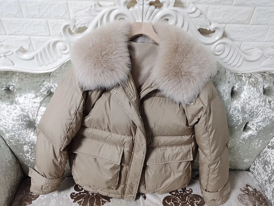 Losse Duck Down Real Fox Fur Collar Parka Puffer Coats