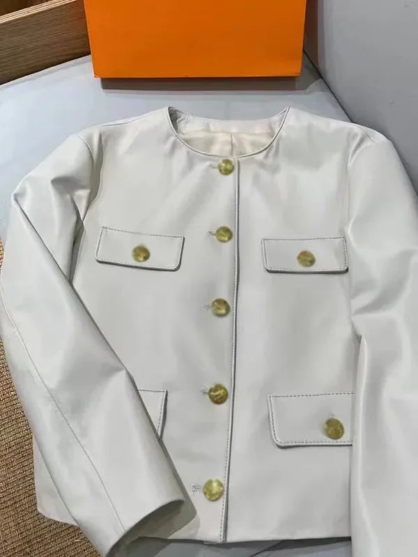 Genuine Leather Jacket No Collar