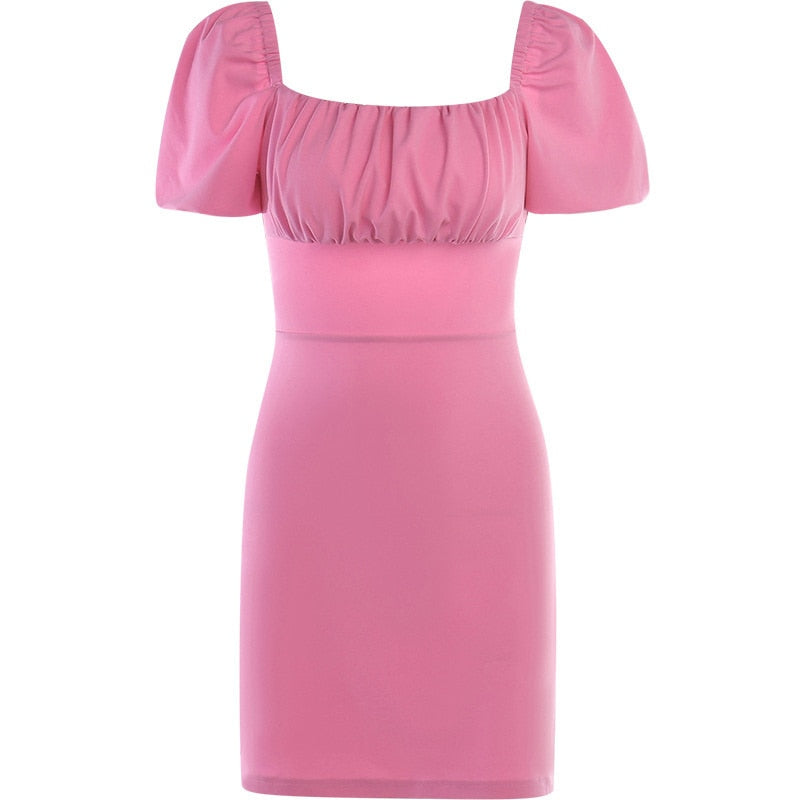 Puff Sleeve Backless Mini Dresses