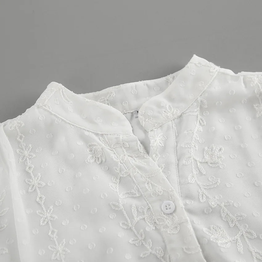 White Mesh Flare Sleeve Loose Mini Dress