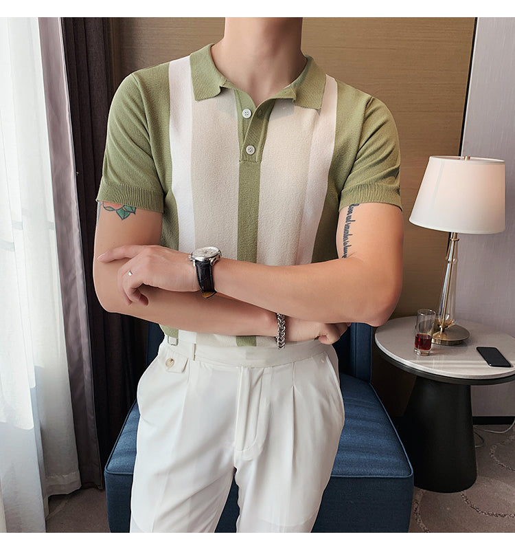 Knit Contrast Stripe Short Sleeve POLO Shirts