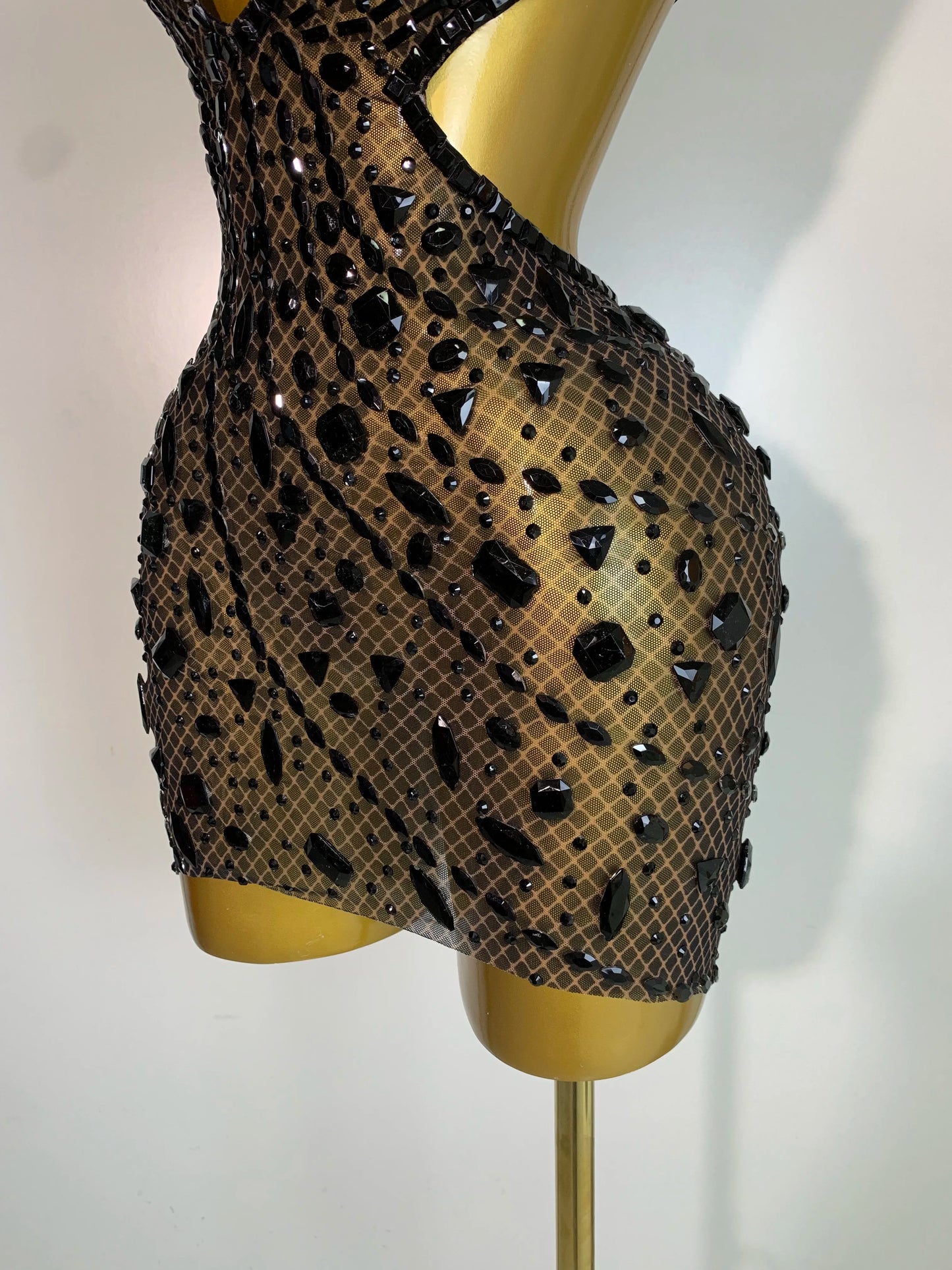 Rhinestone Hollow Backless Mesh Mini Dresses
