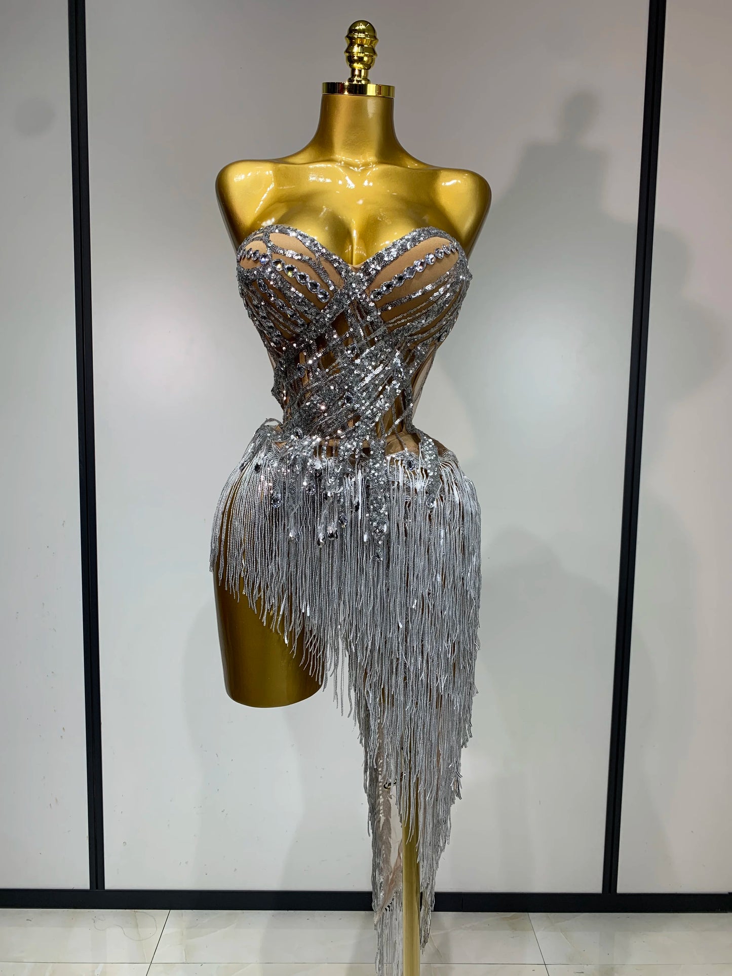 Sequins Side Tassel Mini Dress