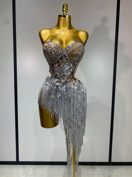 Sequins Side Tassel Mini Dress