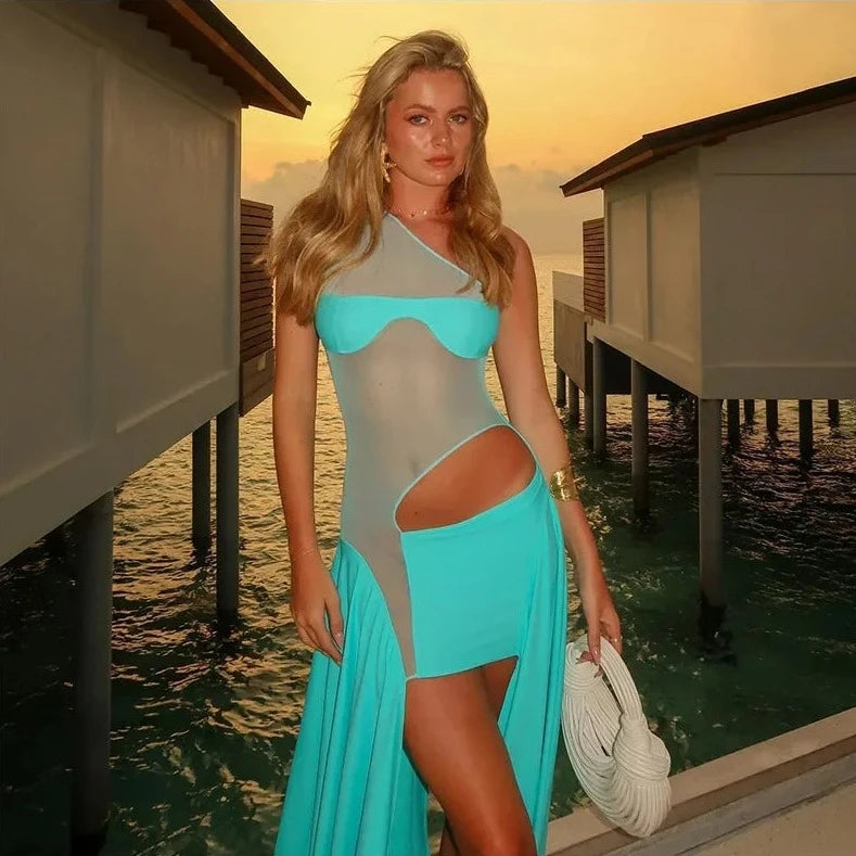 Mesh Hollow Sleeveless Irregular Dresses