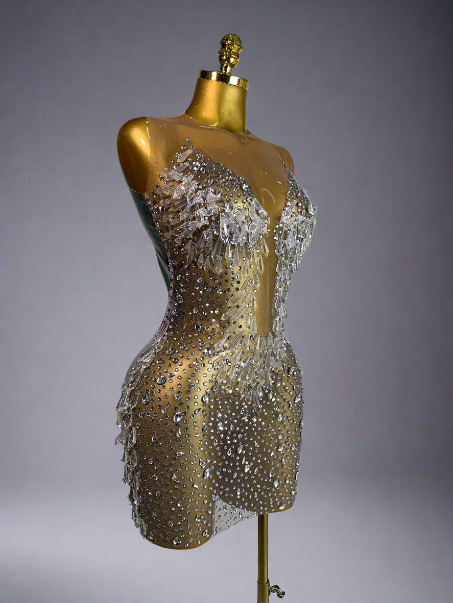 Luxury Mesh Crystal Diamonds Mini Dress