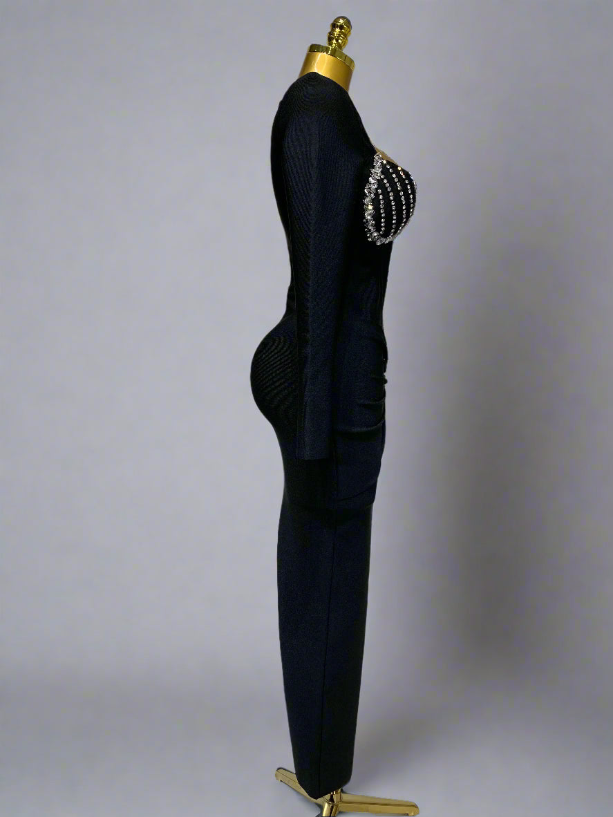 Rhinestone Chest Long Sleeve Dresses