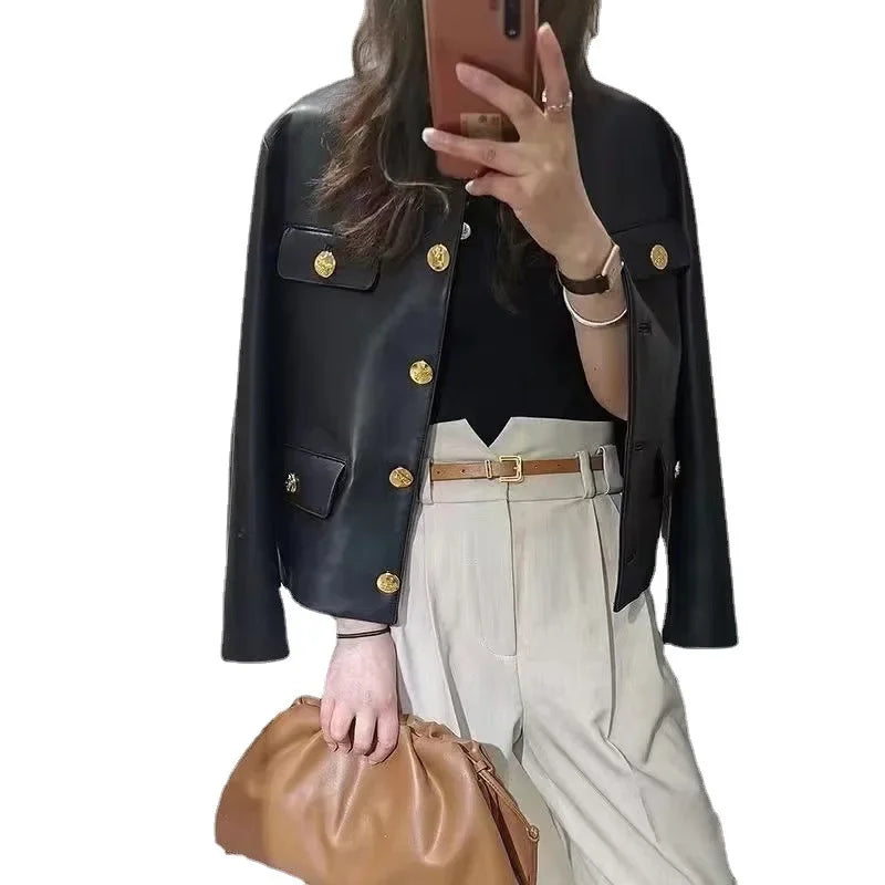 Genuine Leather Jacket No Collar