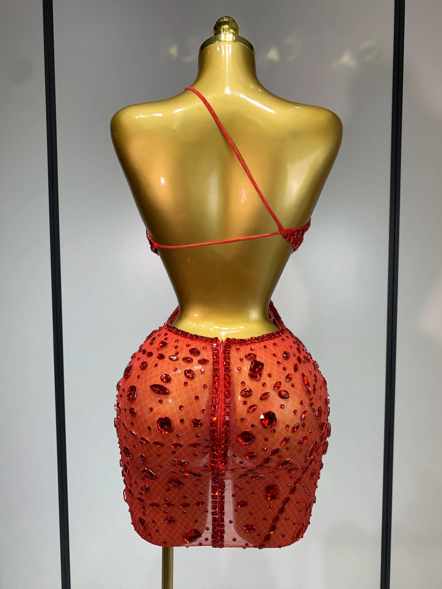 Rhinestone Hollow Backless Mesh Mini Dresses