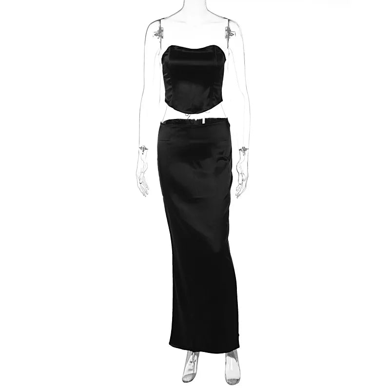 Corset Style Crop Top & Long Skirt Sets