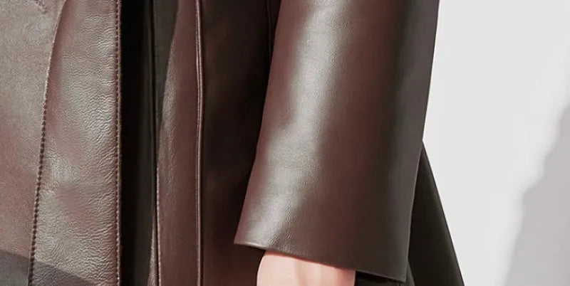 Long Genuine Leather Down Coat Real Fur Collar