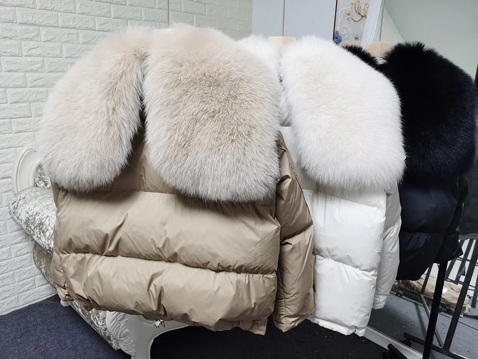 Losse Duck Down Real Fox Fur Collar Parka Puffer Coats