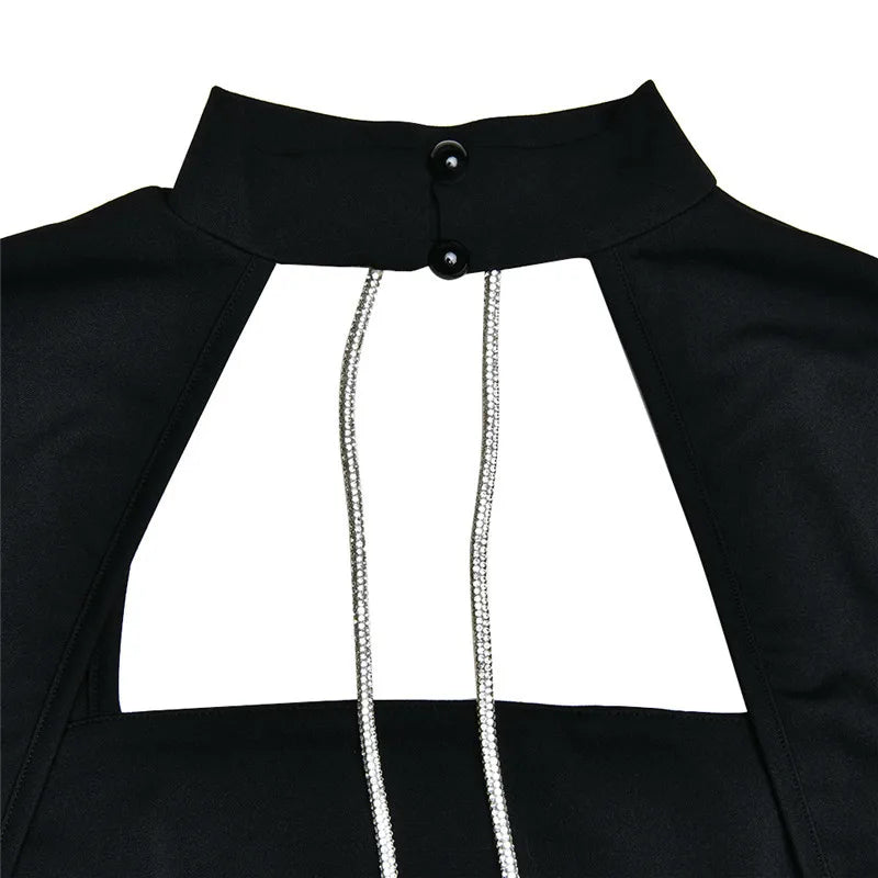 Sparkle Strap Backless Long Sleeve Maxi Dresses