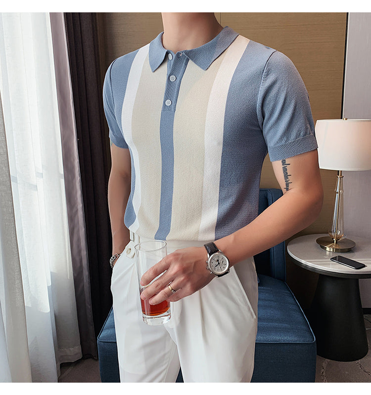 Knit Contrast Stripe Short Sleeve POLO Shirts