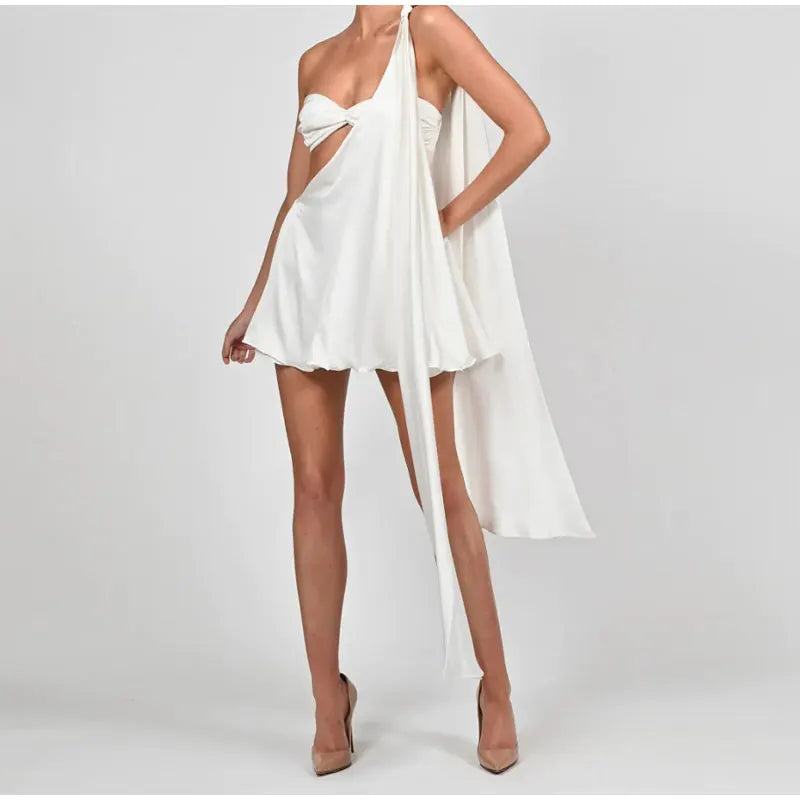 One Shoulder Hollow Out Strapless Mini Dresses