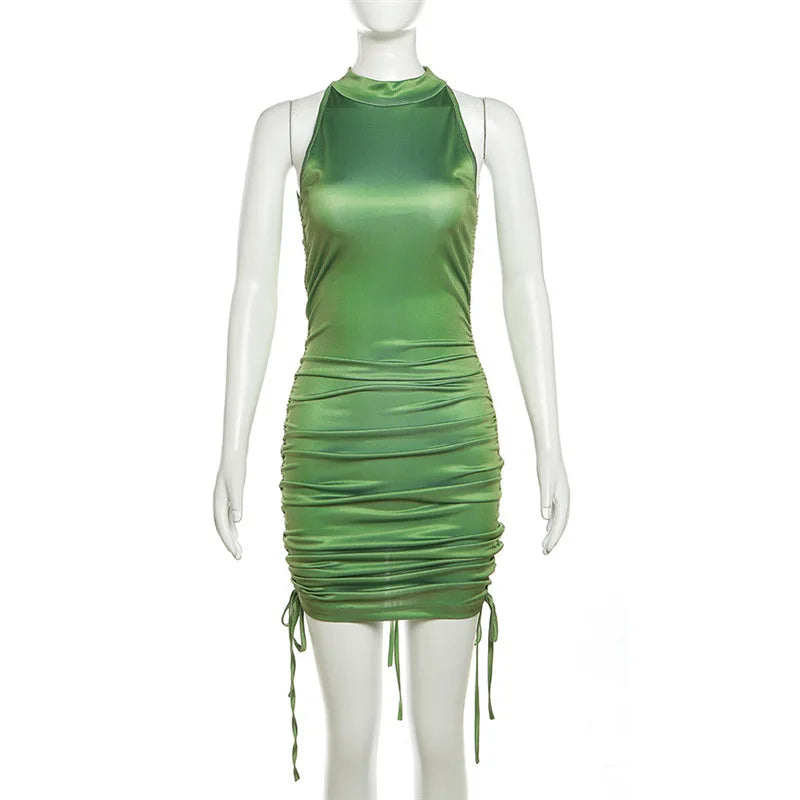 Sleeveless Hollow Back Drawstring Mini Dress