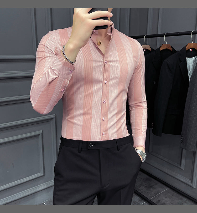 Striped Slim Fit Long Sleeve Button Ups