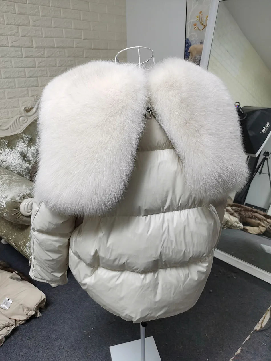 Losse Duck Down Real Fox Fur Collar Parka Puffer Coats