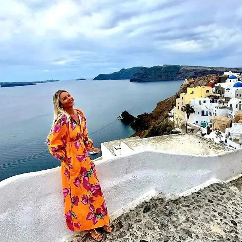 Loose Lantern Sleeved Boho Beach Lace Up Dresses