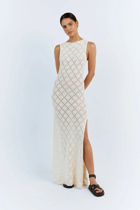 Knitted Hollow Sleeveless Maxi Dresses