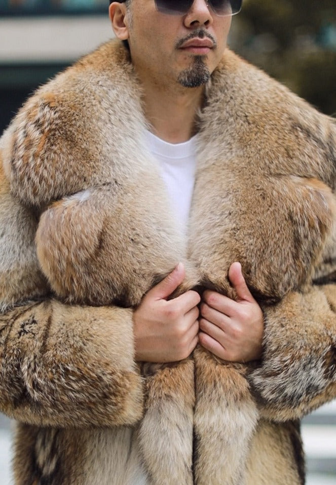 Coyote Real Fur Long Coat Big Fur Collar