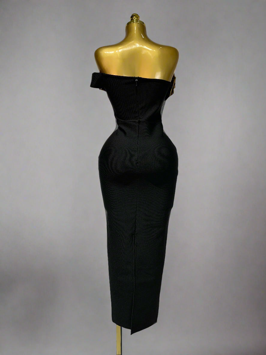 Gold 3D Flowers Sleeveless Long Dresses