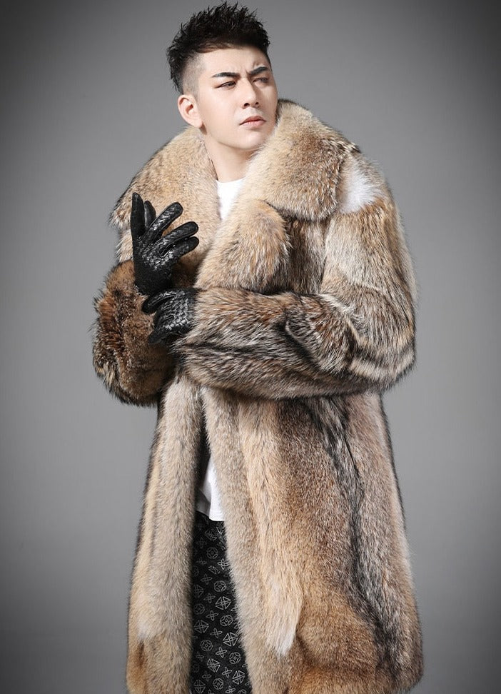 Coyote Real Fur Long Coat Big Fur Collar