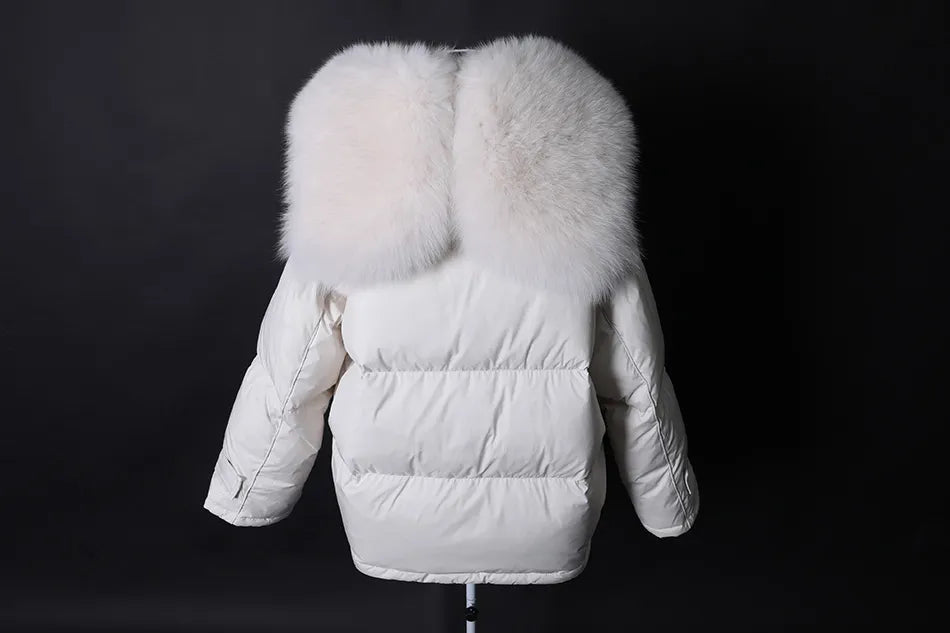 Losse Duck Down Real Fox Fur Collar Parka Puffer Coats