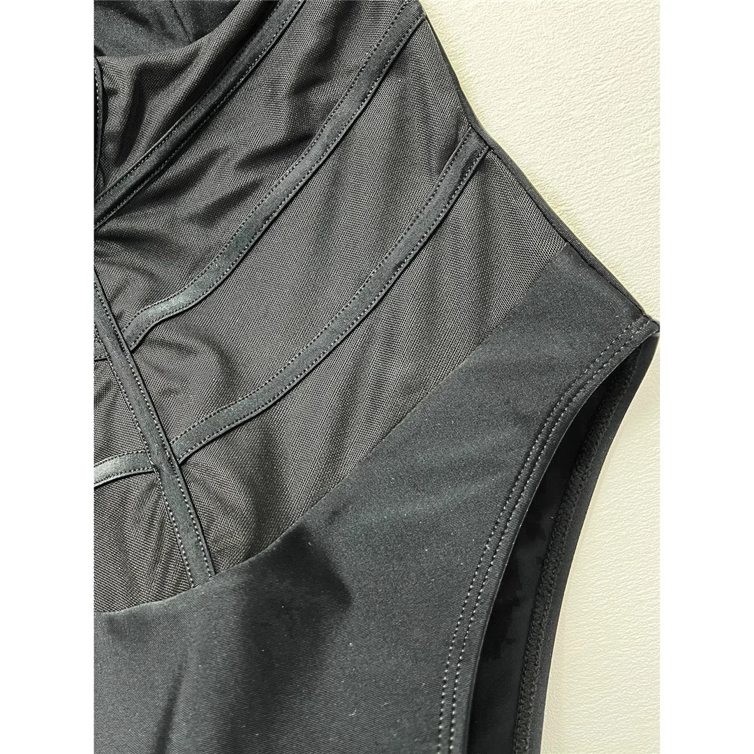 Deep V Mesh Underwired V-bar One Piece