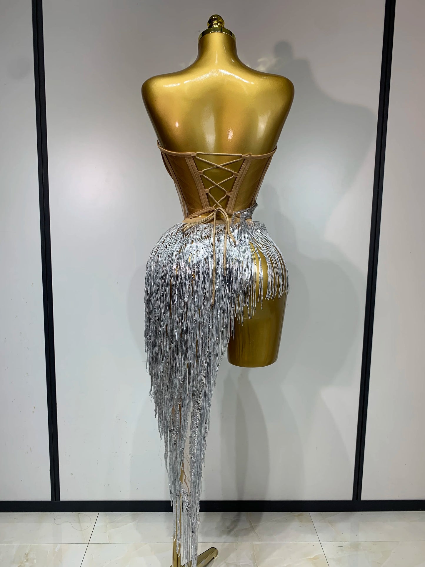 Sequins Side Tassel Mini Dress