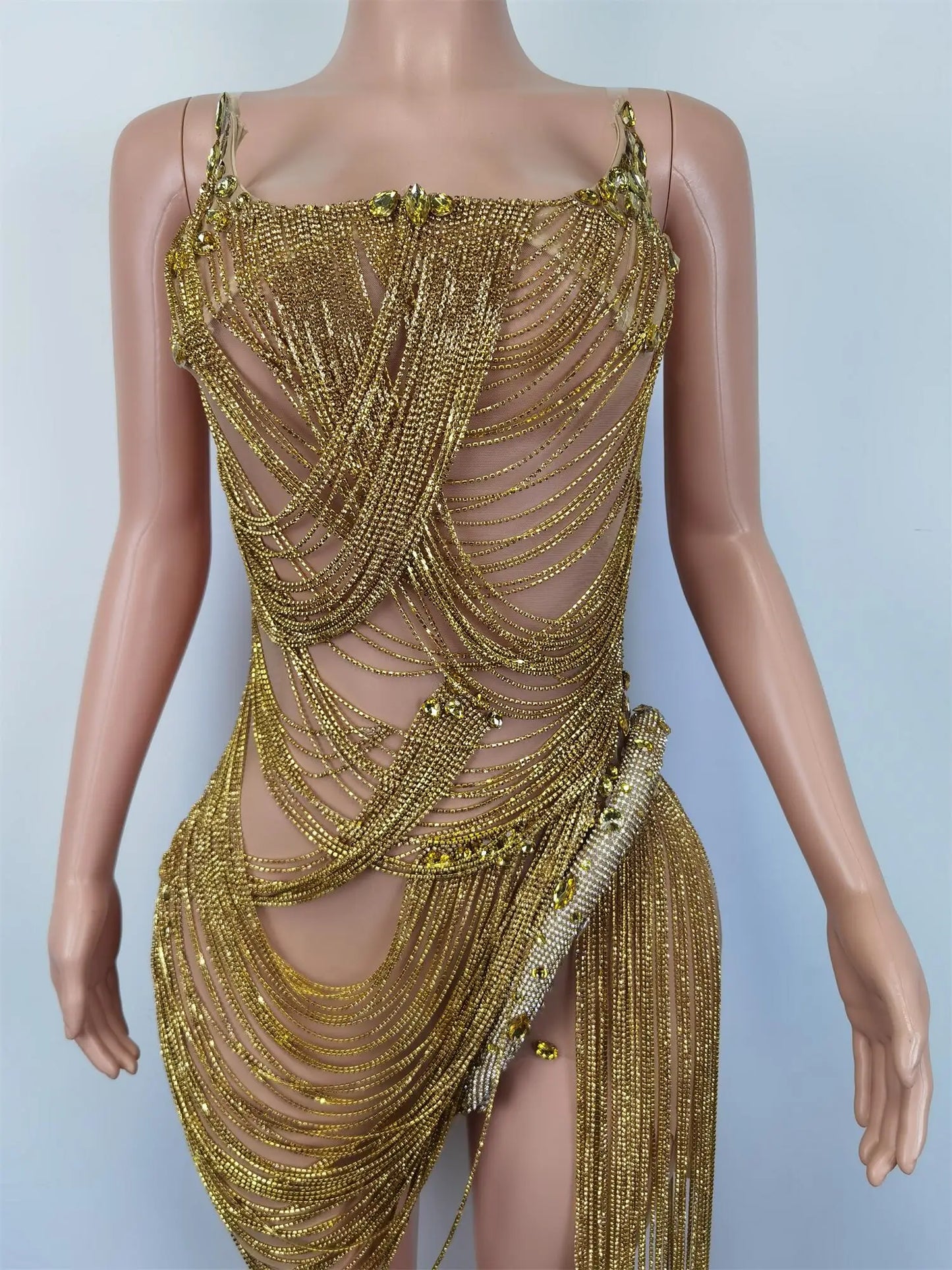 Rhinestone Crystal Tassel Mini Dresses