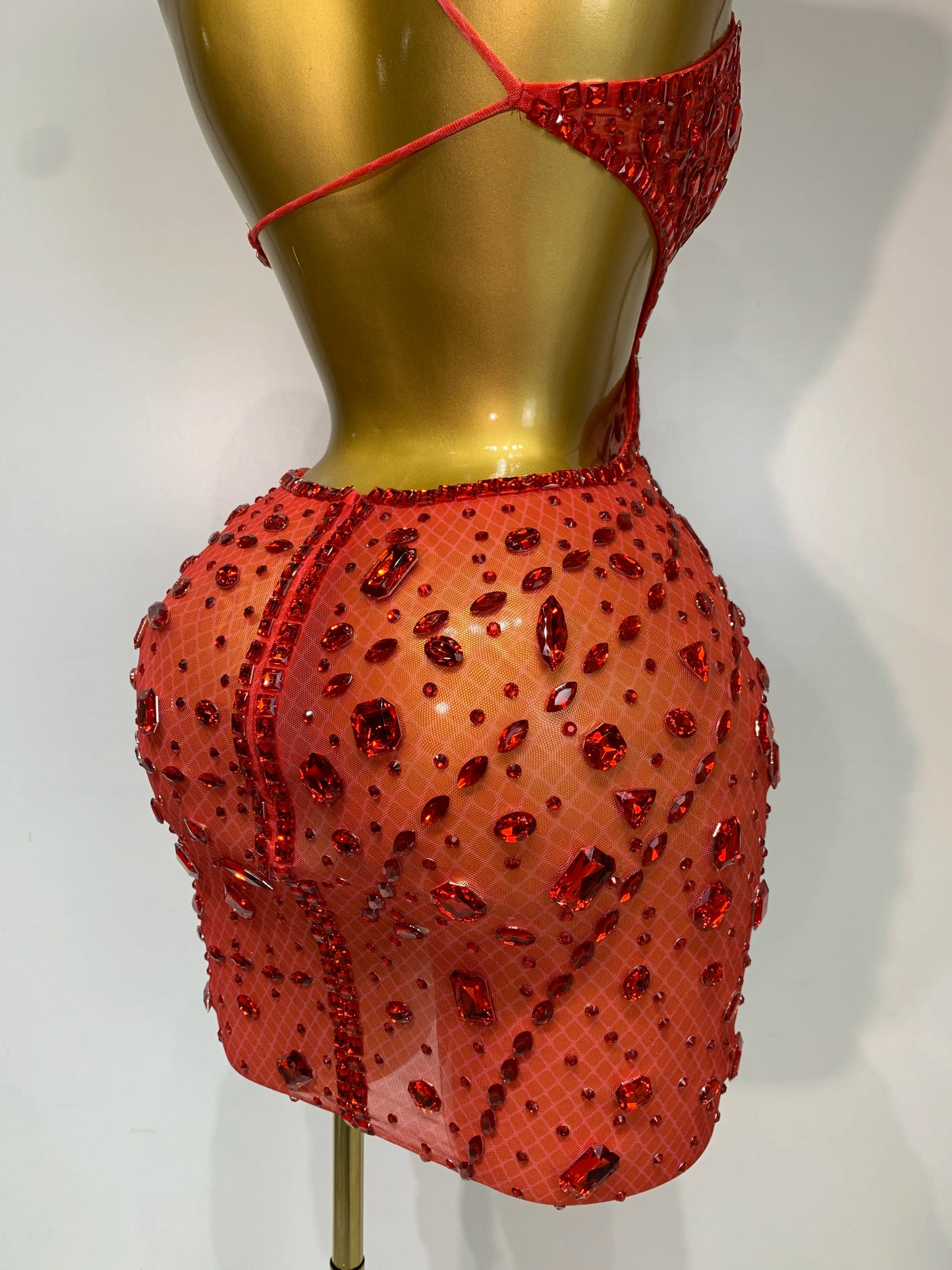 Rhinestone Hollow Backless Mesh Mini Dresses