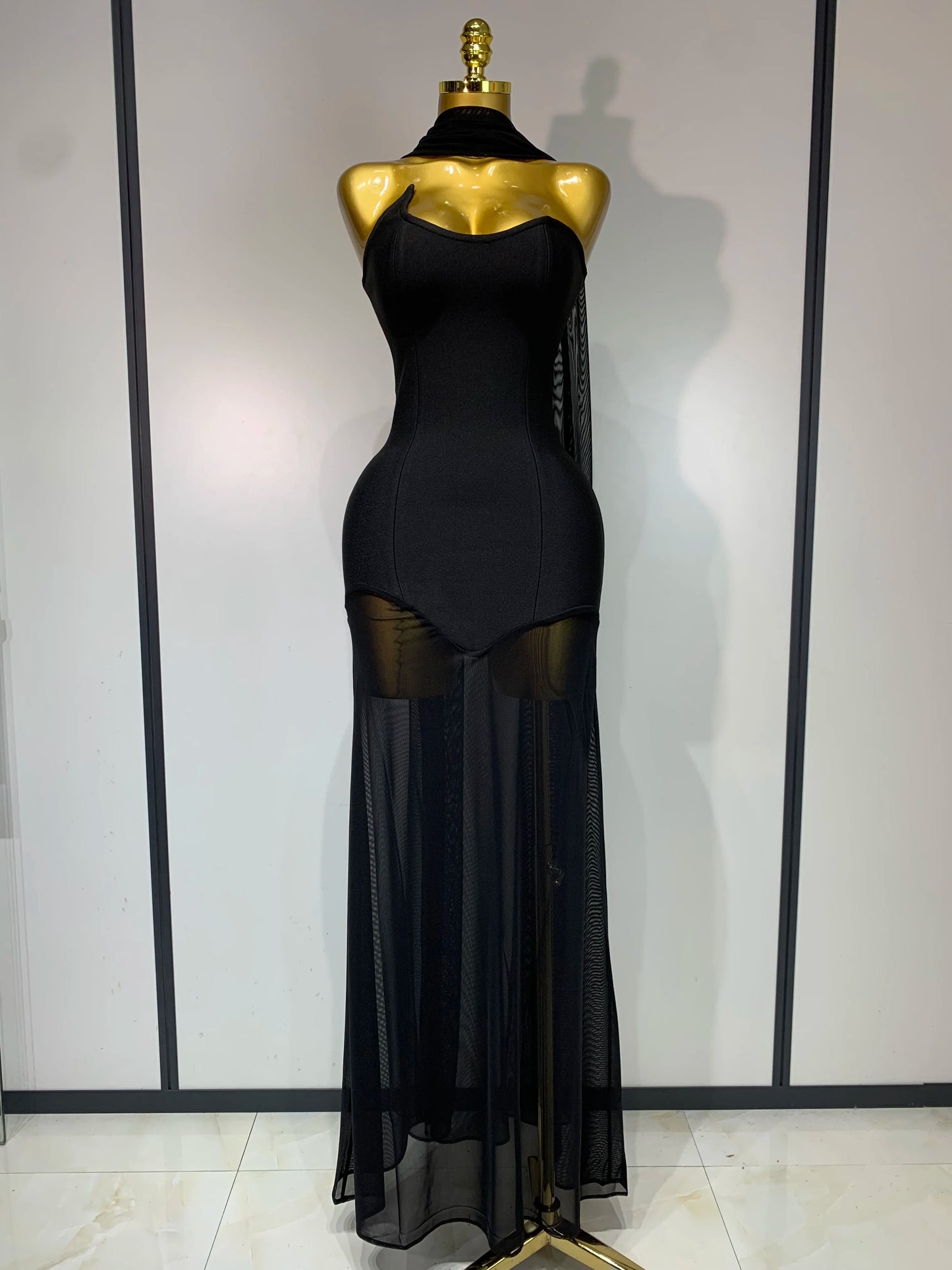 Strapless Backless Long Mesh Dresses