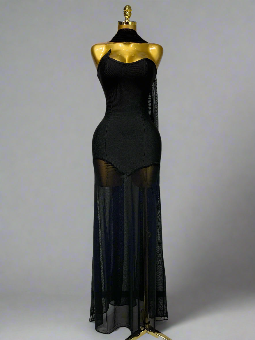 Strapless Backless Long Mesh Dresses