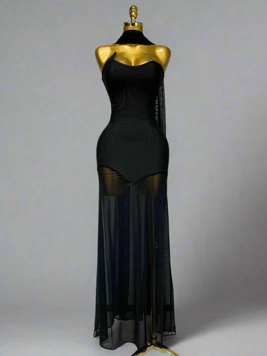 Strapless Backless Long Mesh Dresses