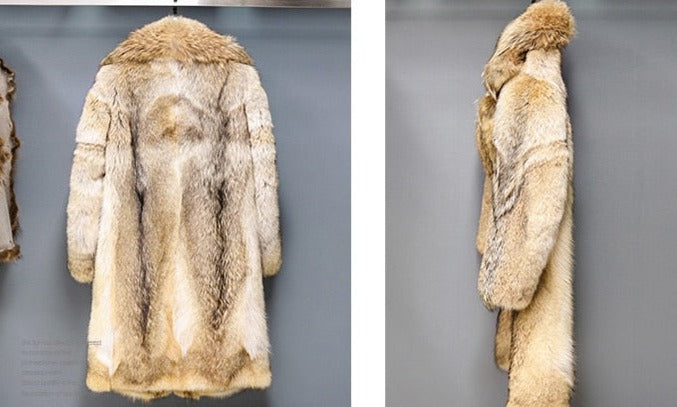 Coyote Real Fur Long Coat Big Fur Collar