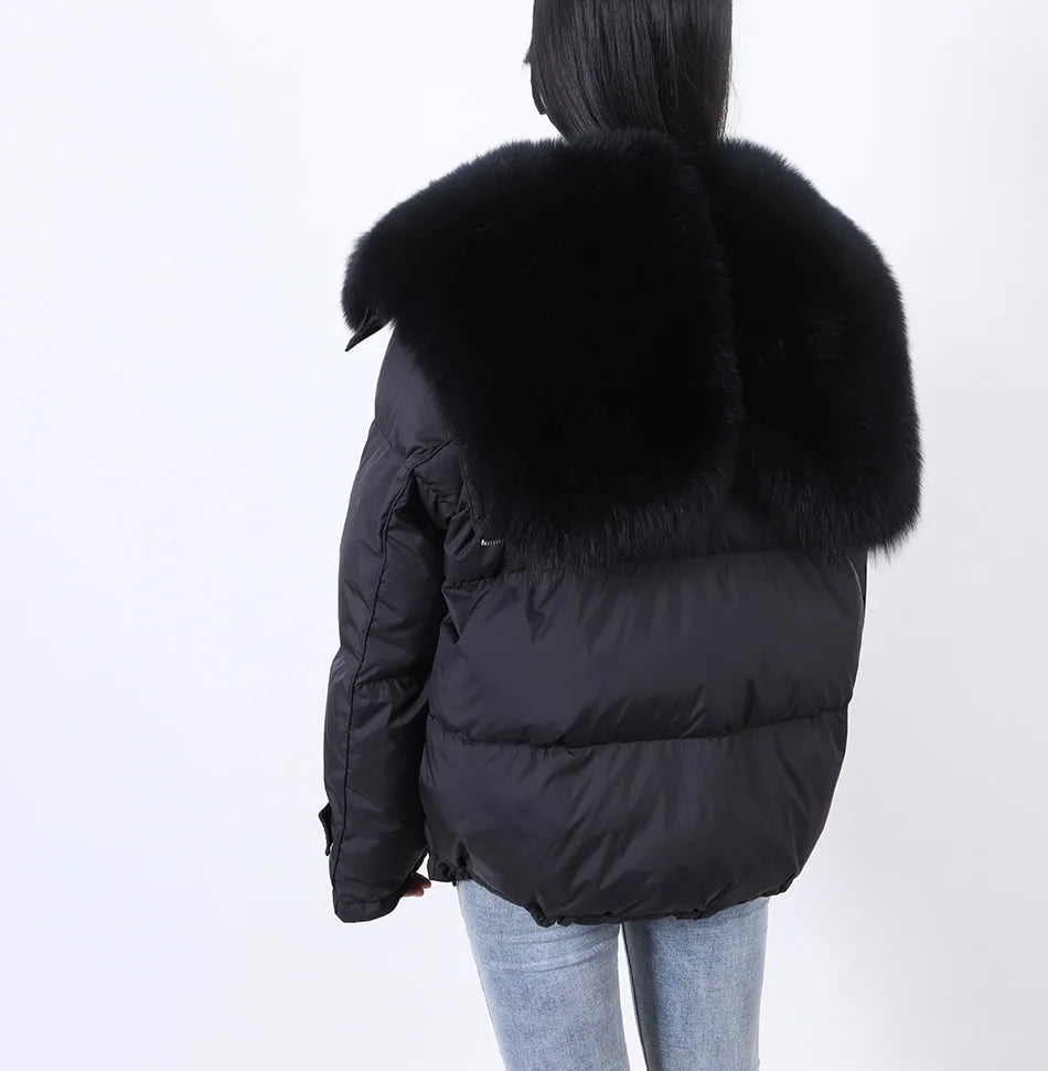 Losse Duck Down Real Fox Fur Collar Parka Puffer Coats