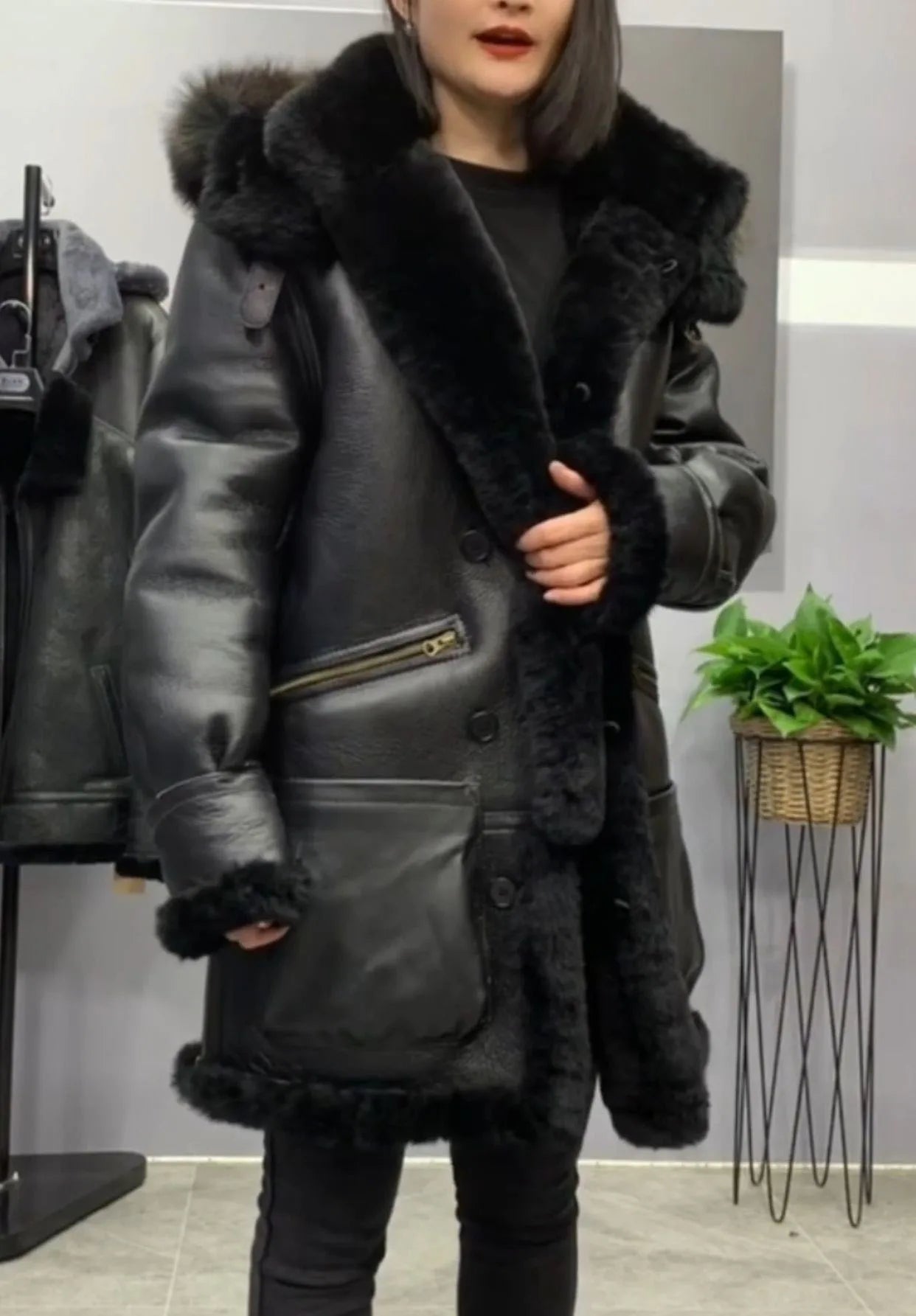 Genuine Leather Real Shearling Long Fur Coat