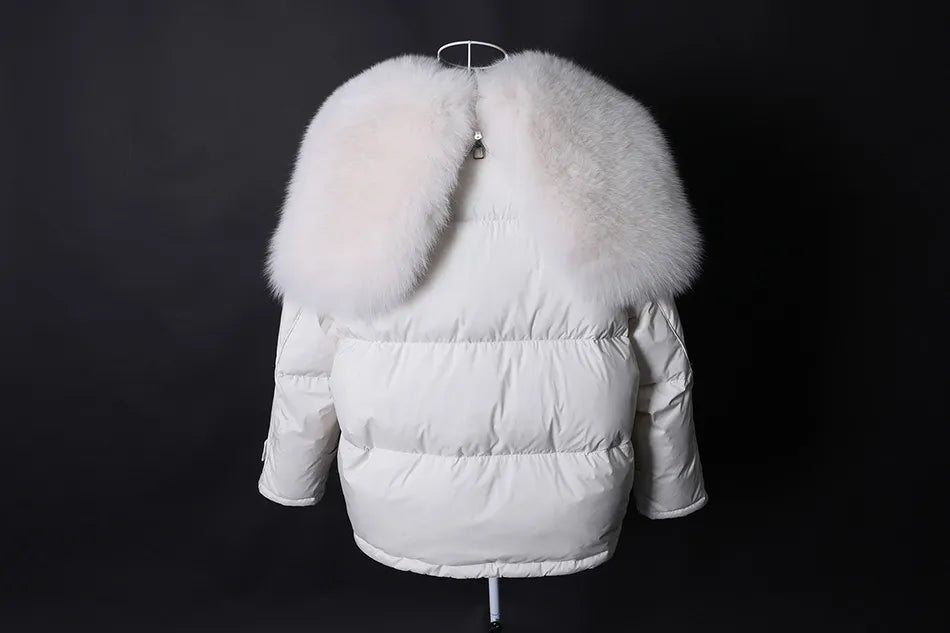 Losse Duck Down Real Fox Fur Collar Parka Puffer Coats