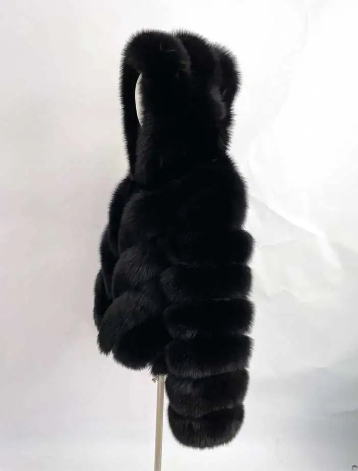 Pattern Hooded Real Fur Coats