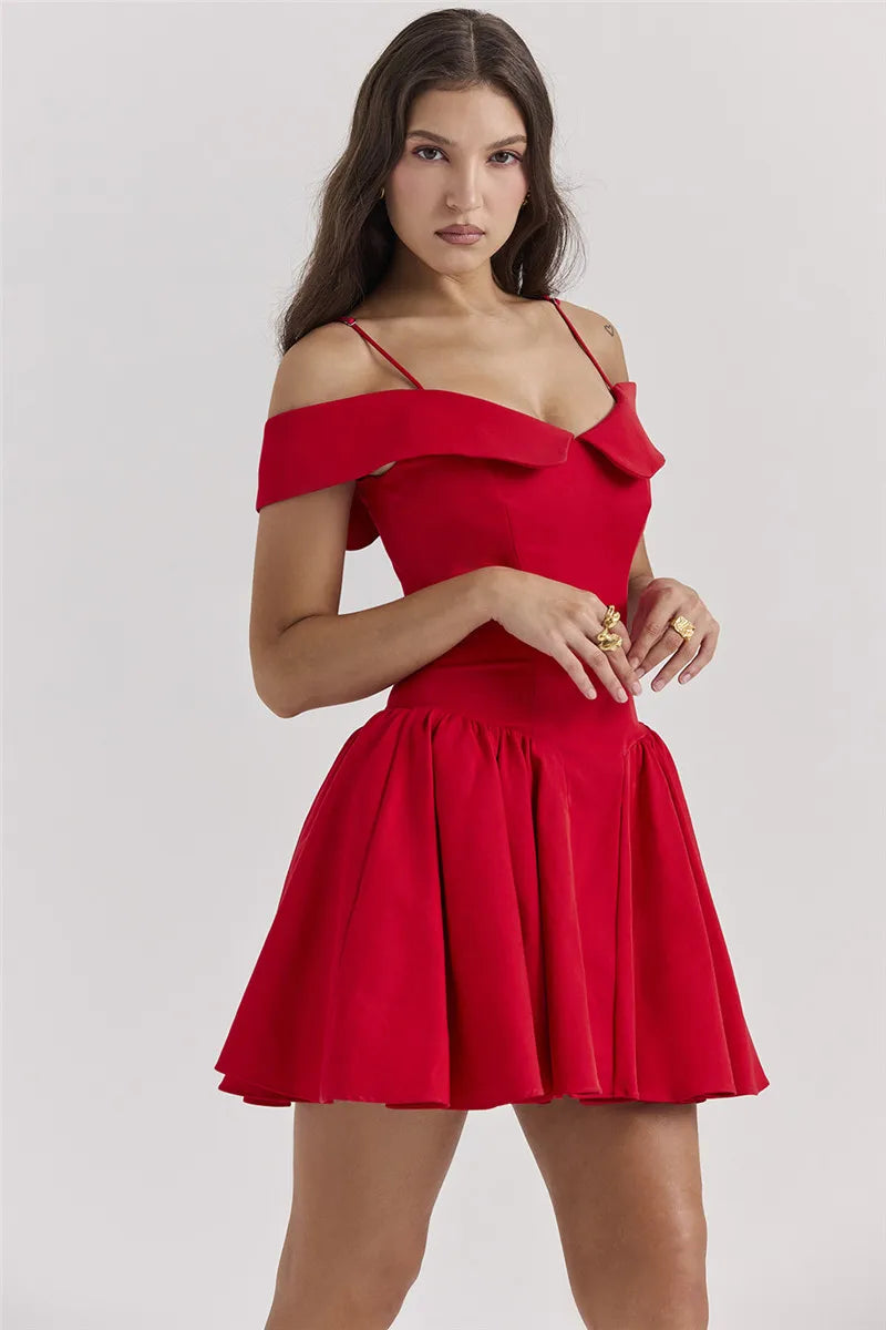 Off-shoulder Spaghetti Strap Sleeveless Mini Dresses