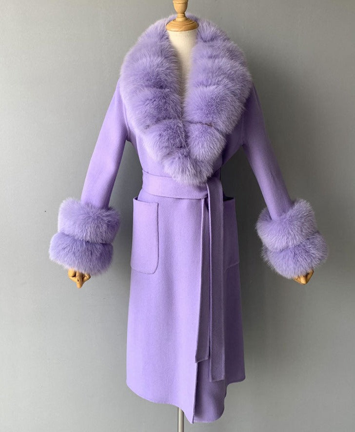 Cashmere Trench Coats Real Fur Collar & Cuffs