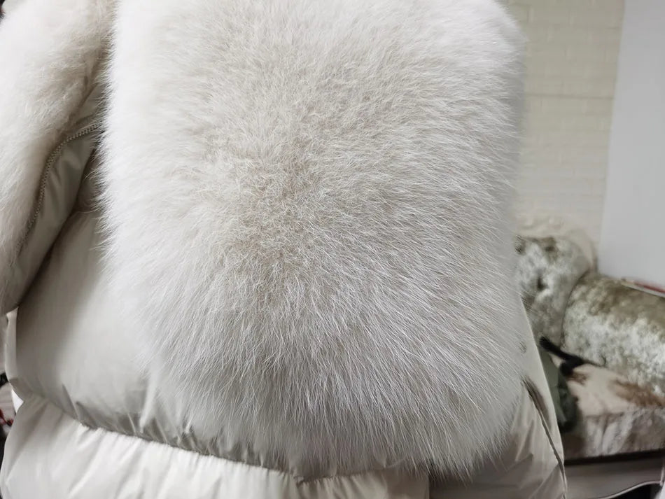 Losse Duck Down Real Fox Fur Collar Parka Puffer Coats