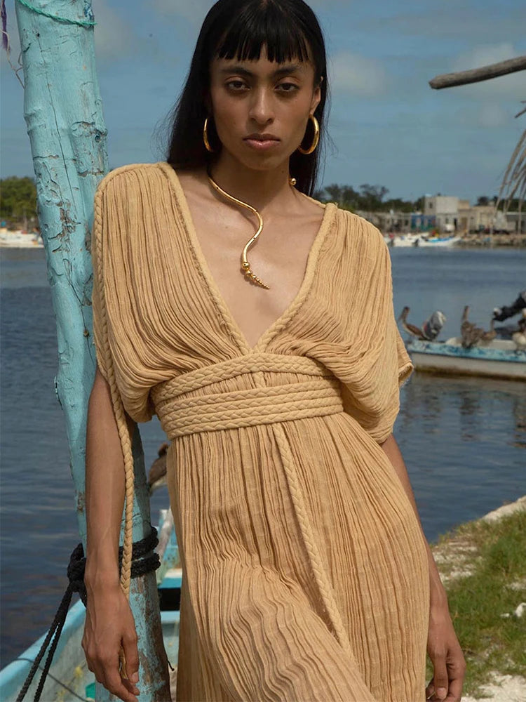 V Neck Boho Summer Maxi Dresses