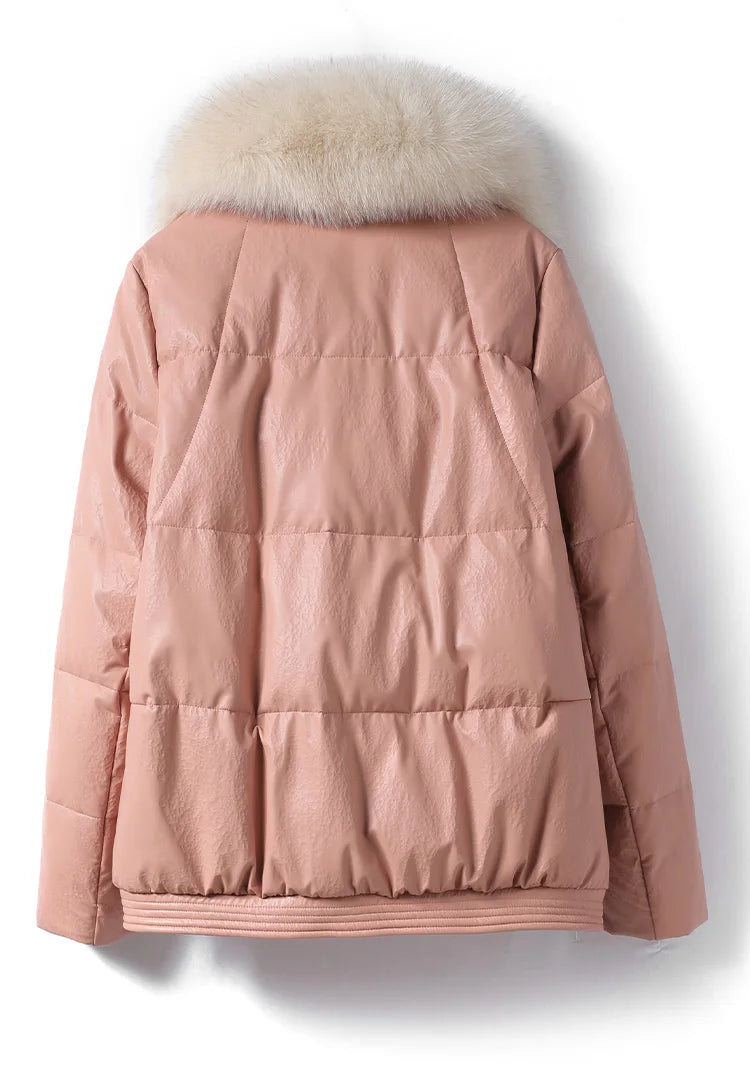 Genuine Leather Down Coats Real Fur Collar