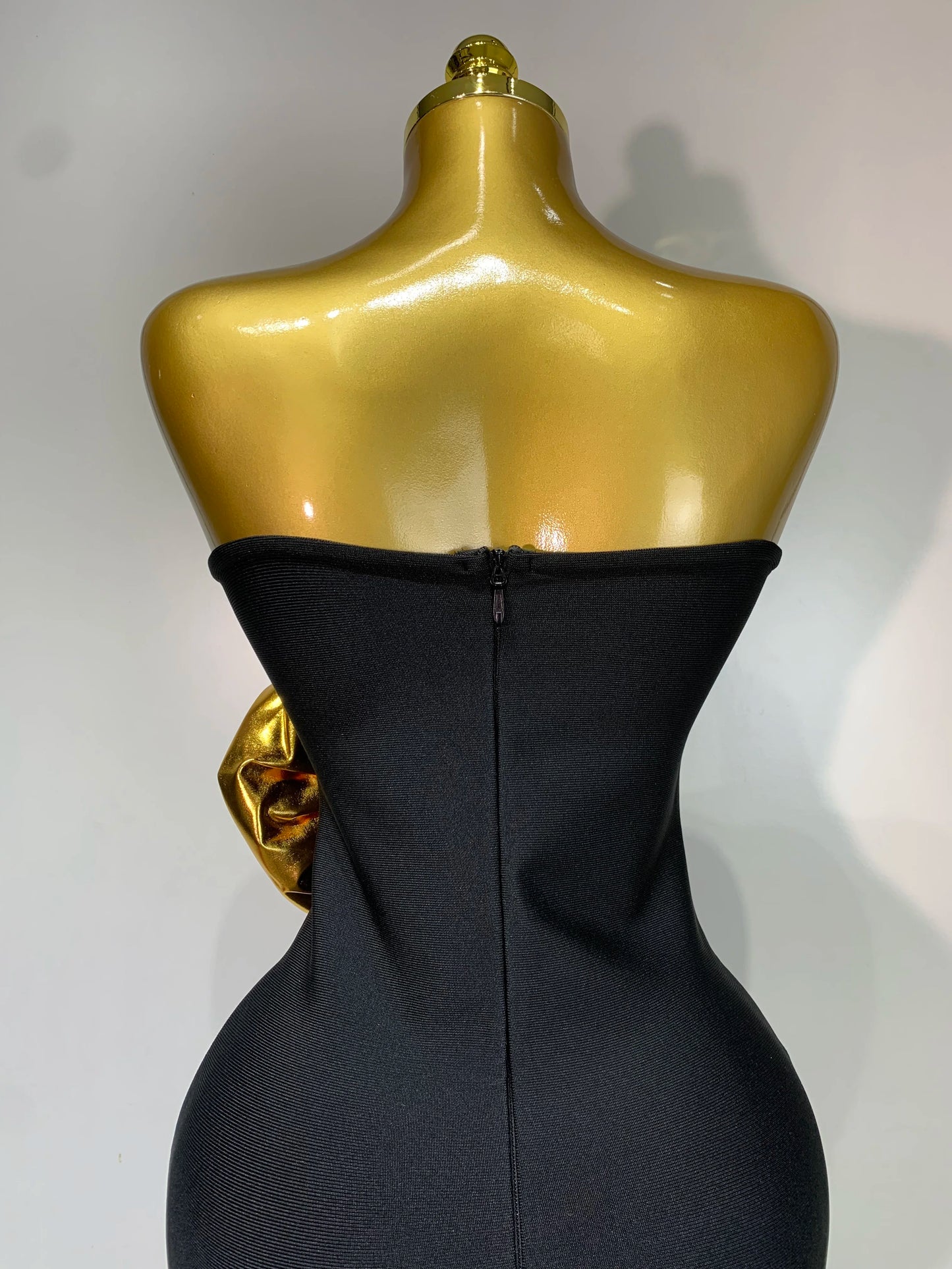 Strapless Gold 3D Flower Long Dress