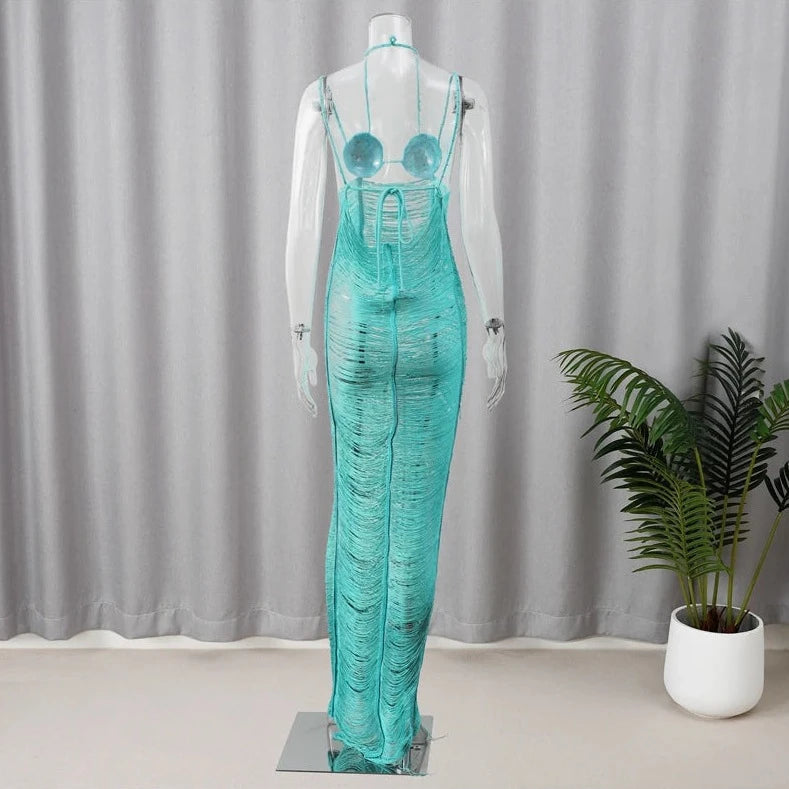 Hollow Halter Backless Sleeveless Long Dresses