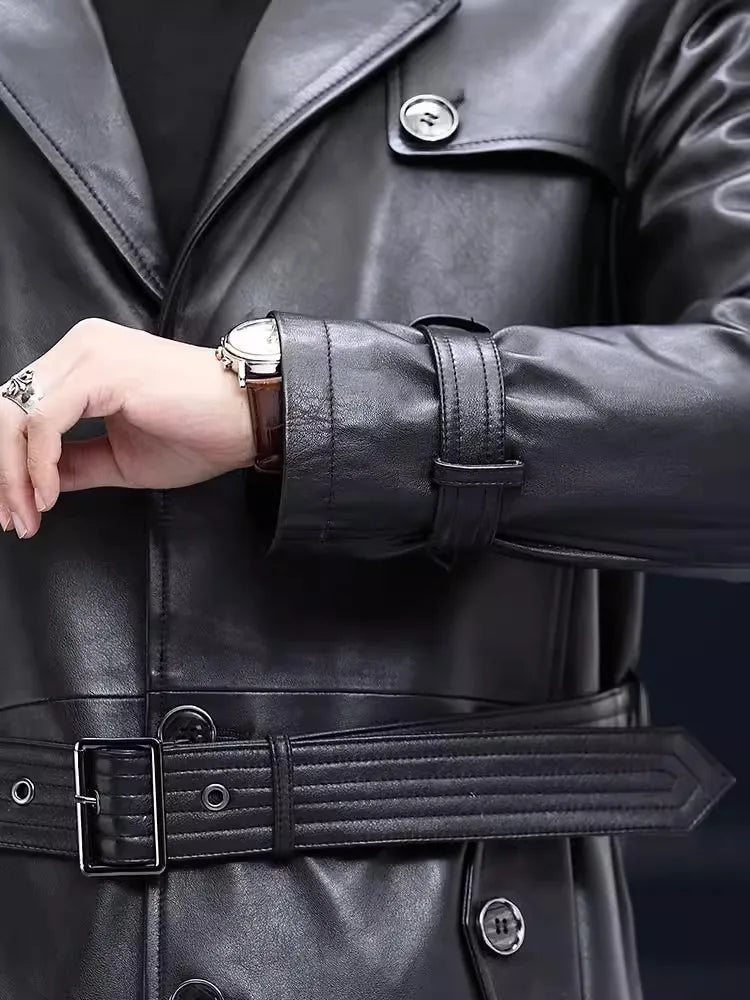 Genuine Leather Trench Coats Single Breasted