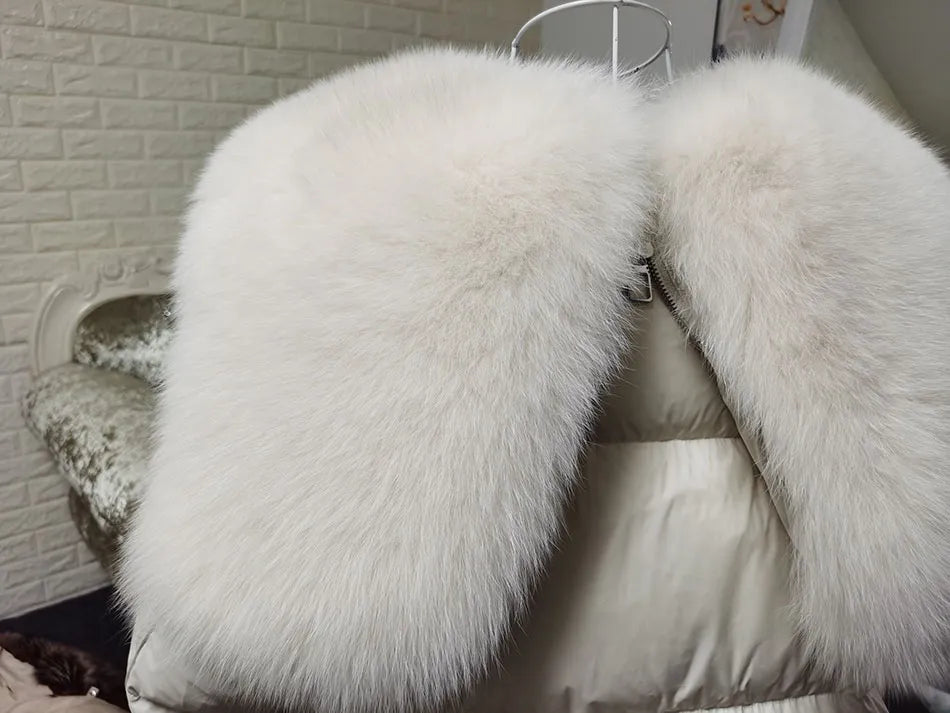 Losse Duck Down Real Fox Fur Collar Parka Puffer Coats